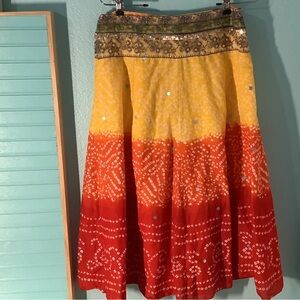 Hale Bob-Coachella Maxi Boho Silk Skirt Sunshine Colors XS/S